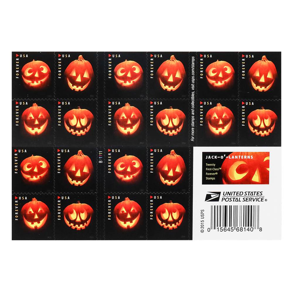100Pcs 2016 First-Class Forever Stamp - Jack-O'-Lanterns: Round Eyes and Four Teeth