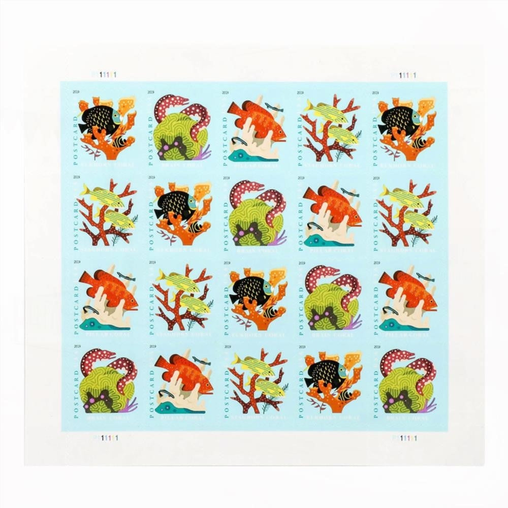100Pcs 2019 US Coral Reefs Postcard Stamps