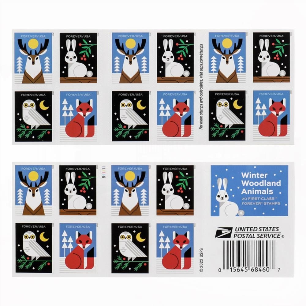 100Pcs 2023 Winter Woodland Animals Forever First Class Postage Stamps
