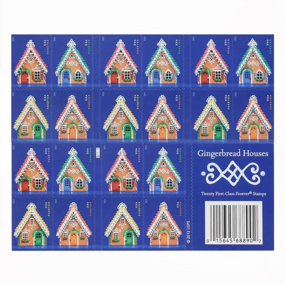 100Pcs 2013 First-Class Forever Stamp - Contemporary Christmas: Gingerbread House with Red Roof and Door