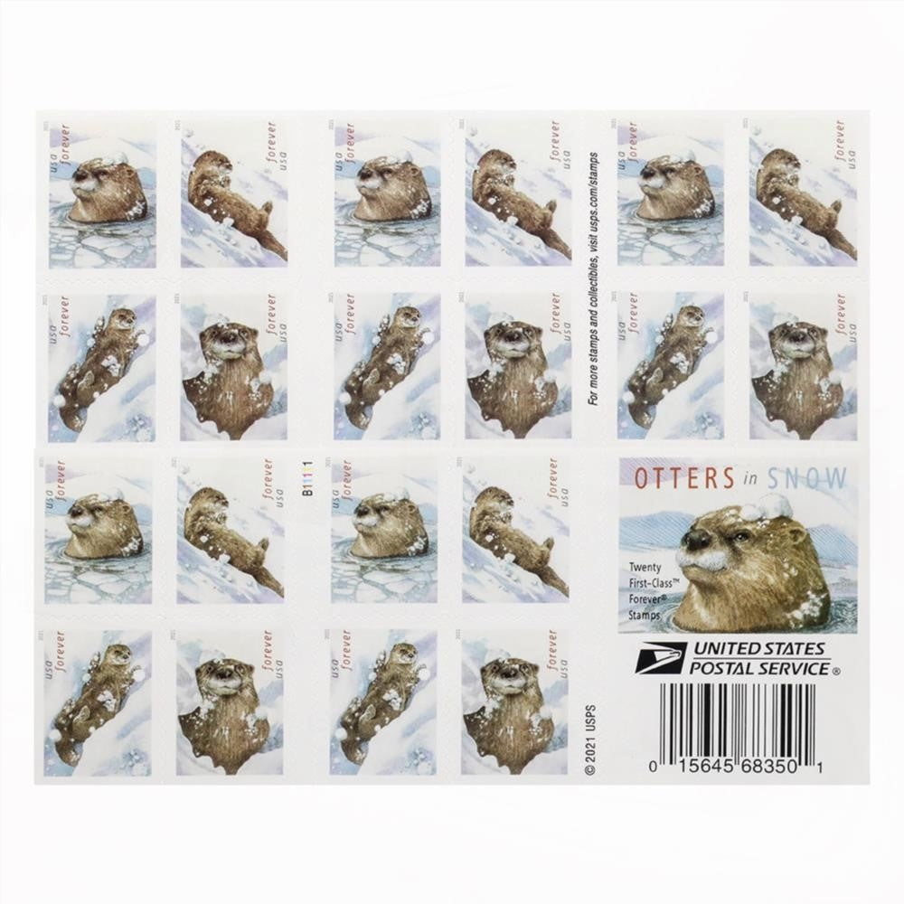 100Pcs US 2021 Otters in Snow Forever Stamps