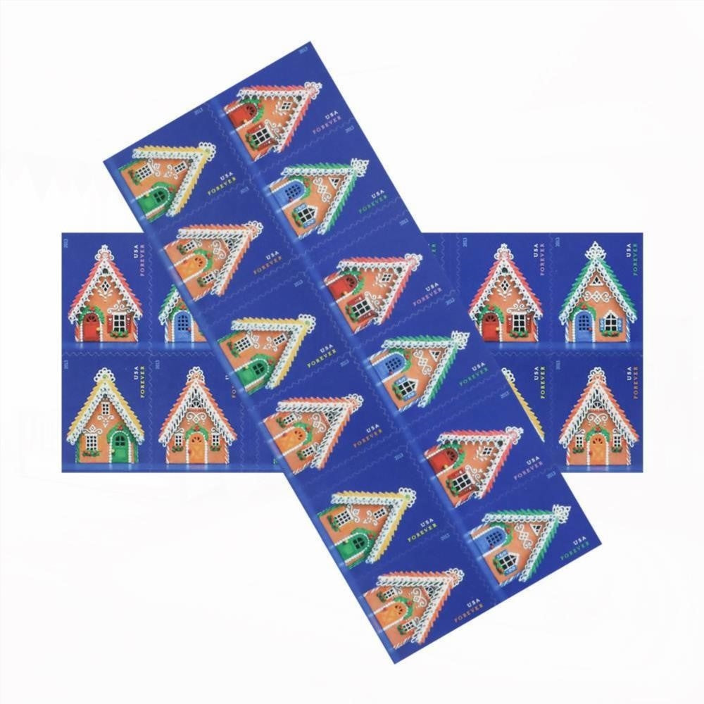 100Pcs 2013 First-Class Forever Stamp - Contemporary Christmas: Gingerbread House with Red Roof and Door