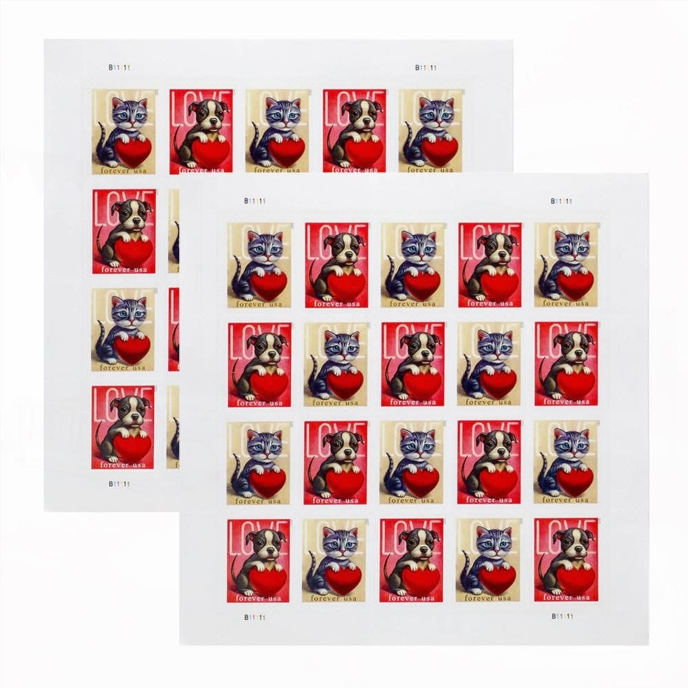 100Pcs 2023 First-Class Forever Stamps - Love: Kitten &amp; Puppy