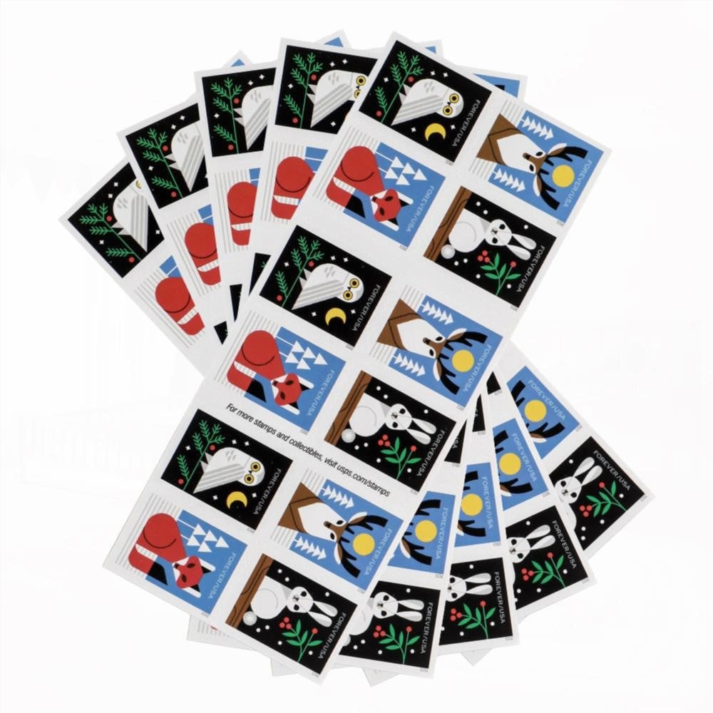 100Pcs 2023 Winter Woodland Animals Forever First Class Postage Stamps