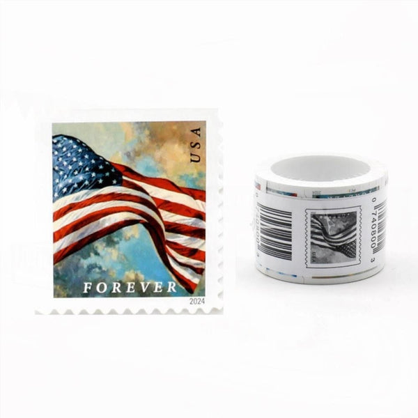 100Pcs 2024 U.S. Flags Forever Stamps Coil of 100